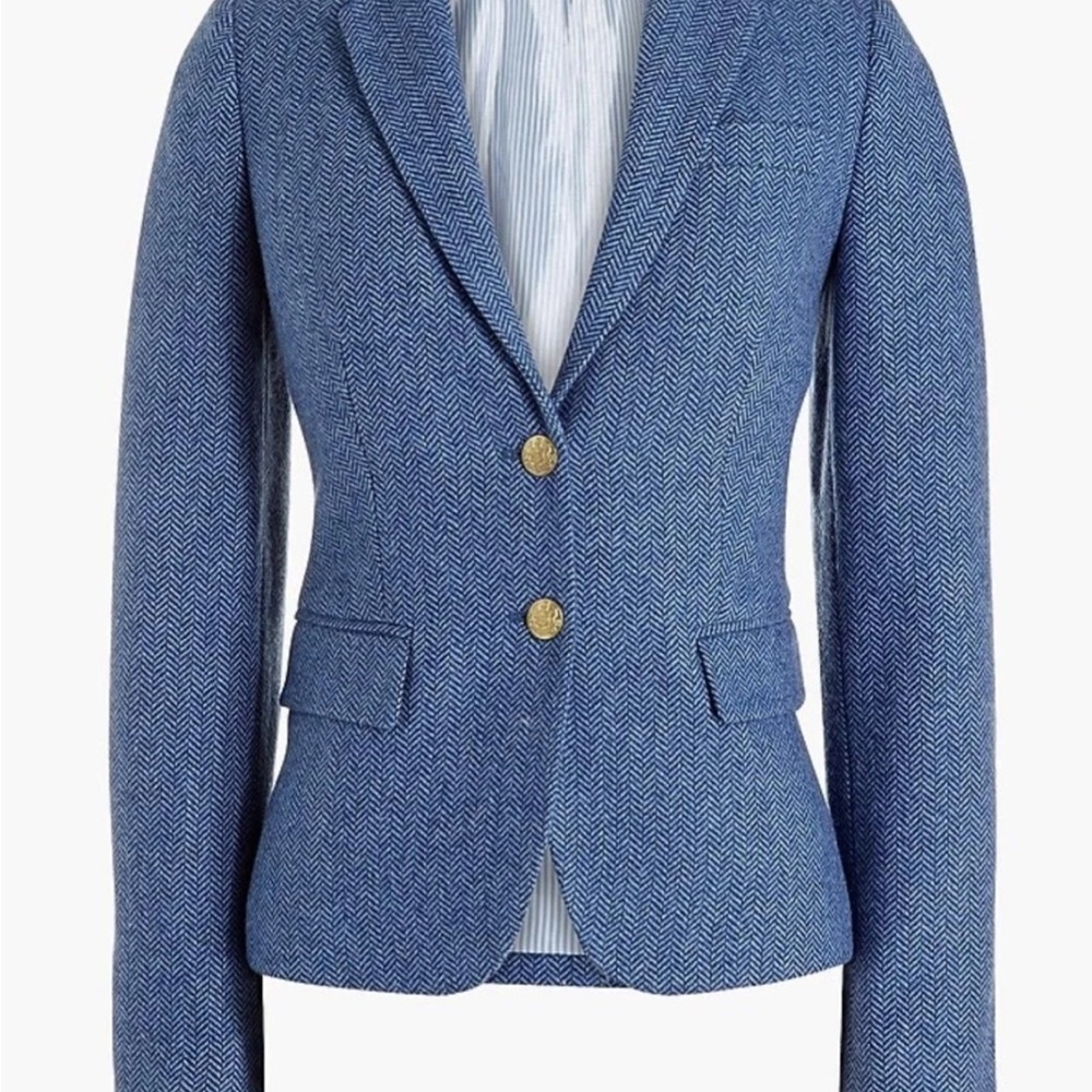 J. Crew Schoolboy Blue Herringbone Blazer with Brass Buttons